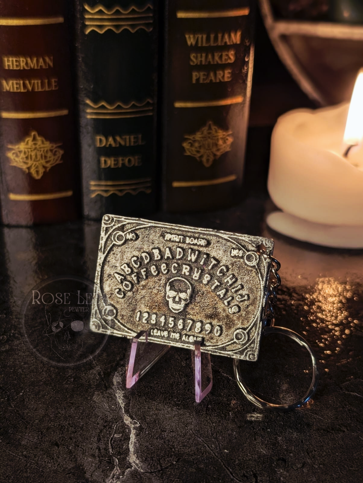 Unique Skull Spirit Board Keychain | Handcrafted Pewter Gothic Gift