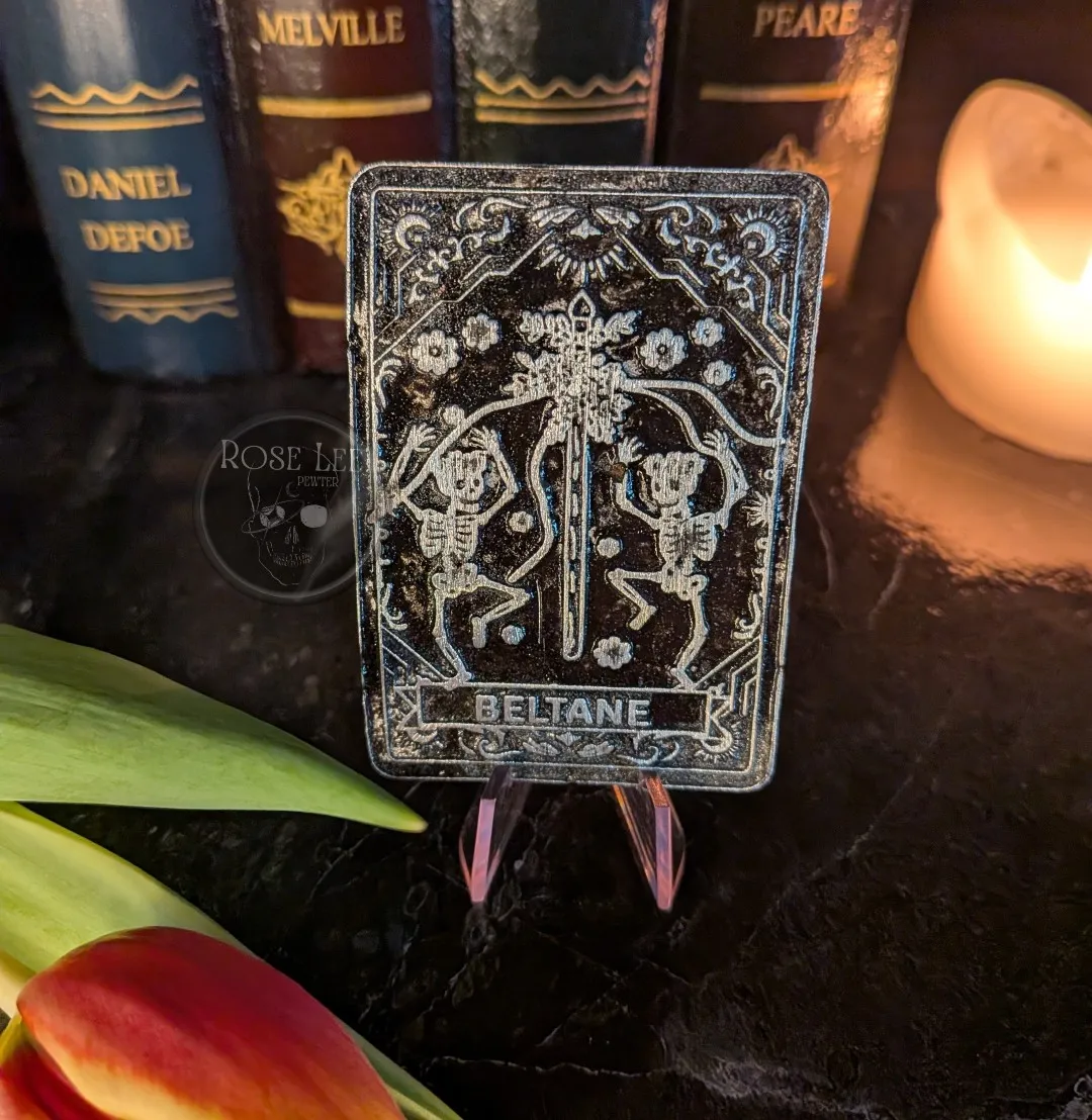 Beltane pewter tarot card, occult gift for the Wheel of the Year