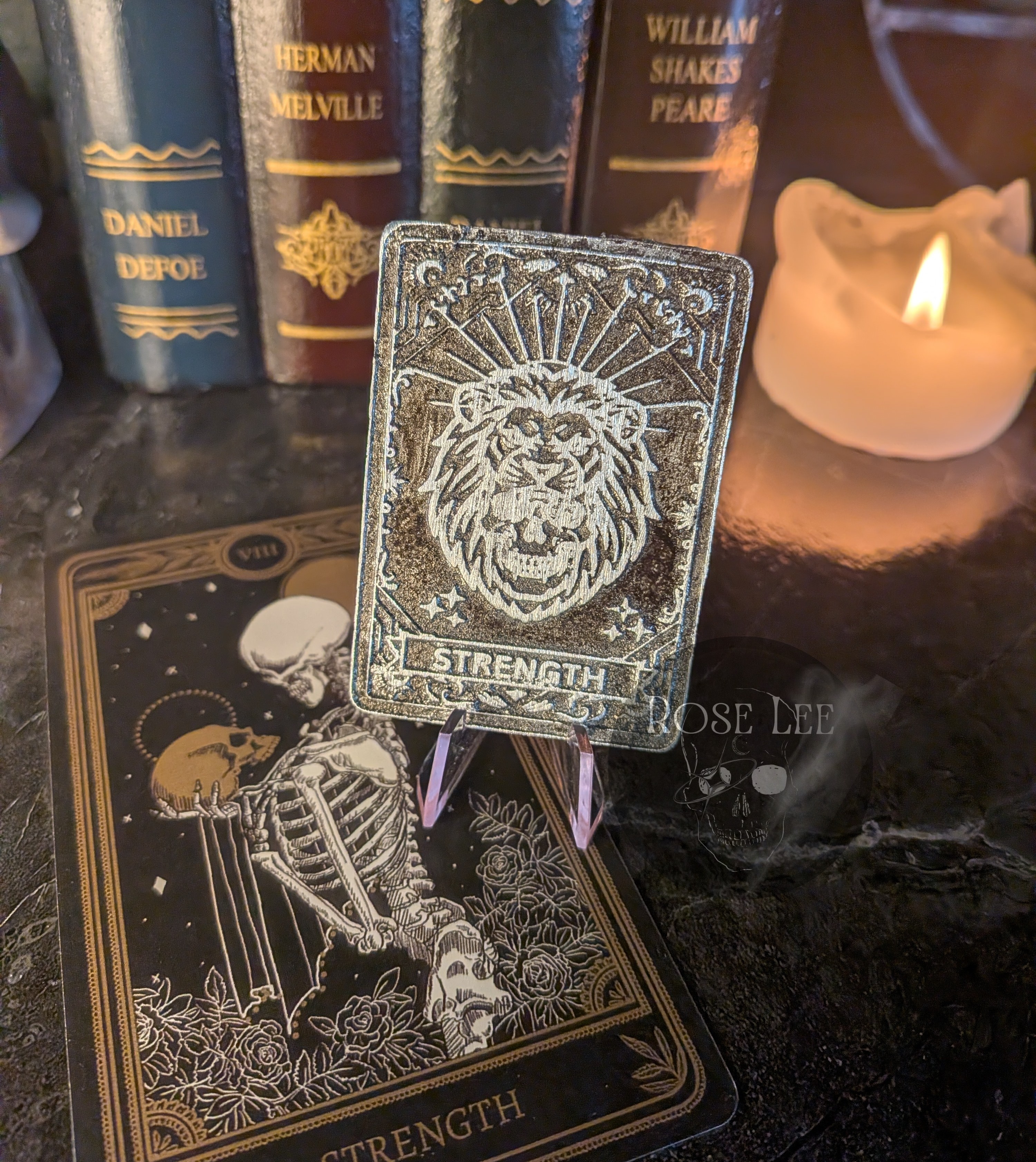 Metal pewter tarot card Strength-tarot-card handmade gothic gift