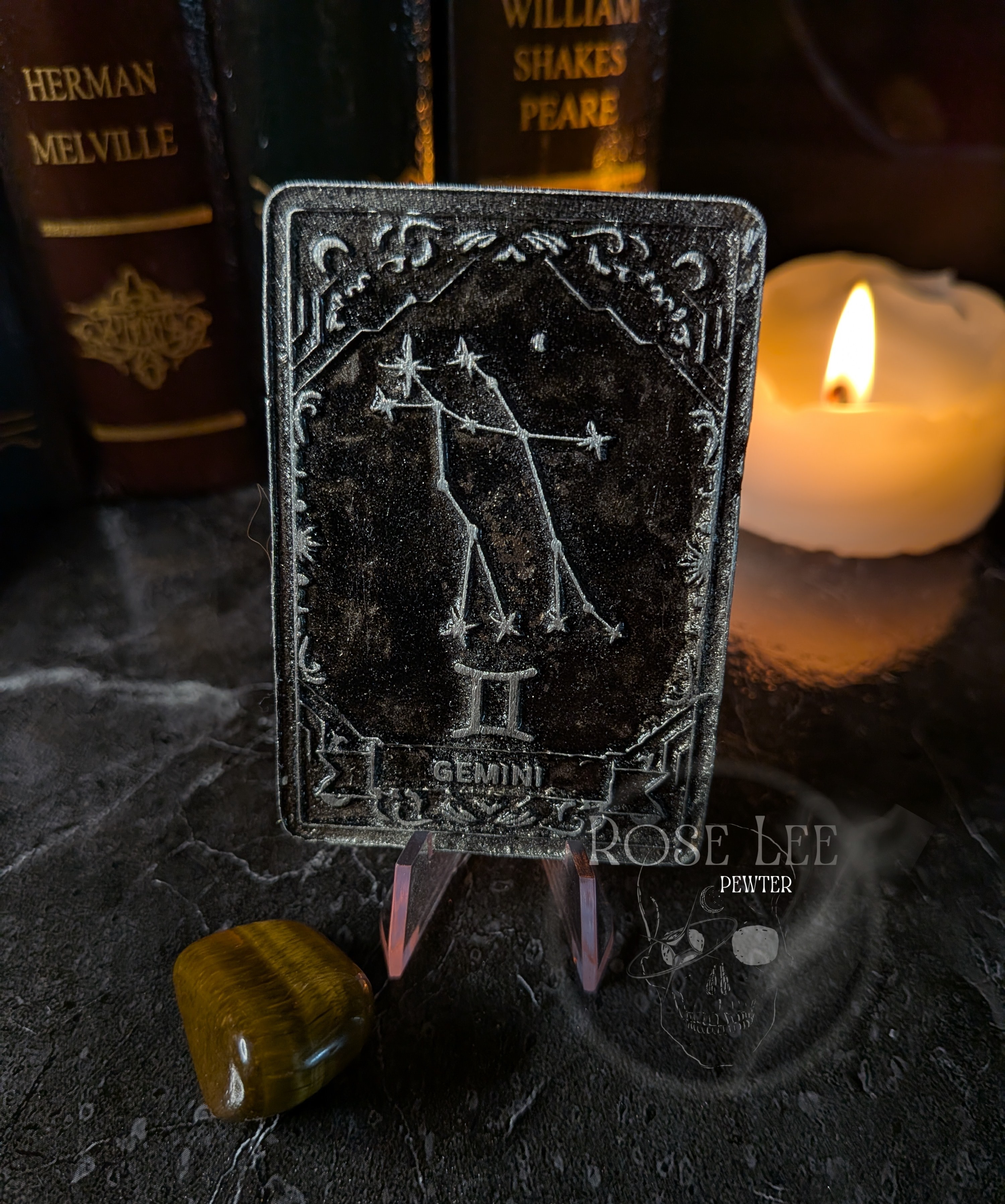 Gemini handmade pewter tarot card