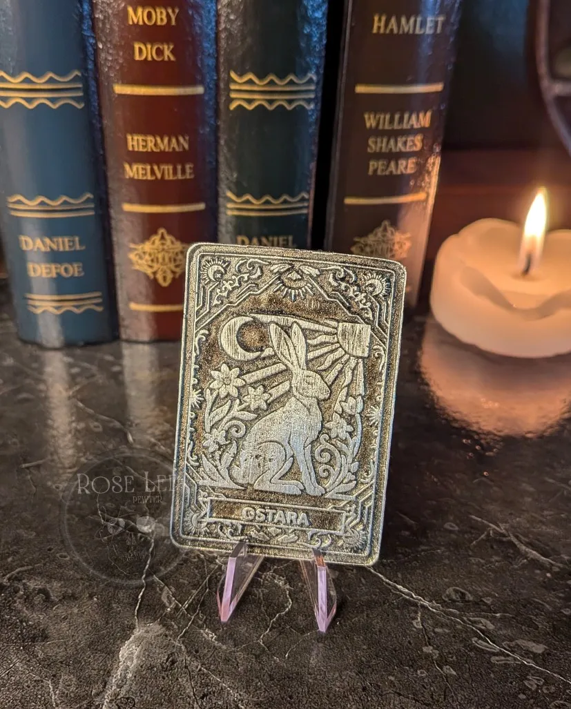 Ostara pewter tarot card, occult gift for the Wheel of the Year 