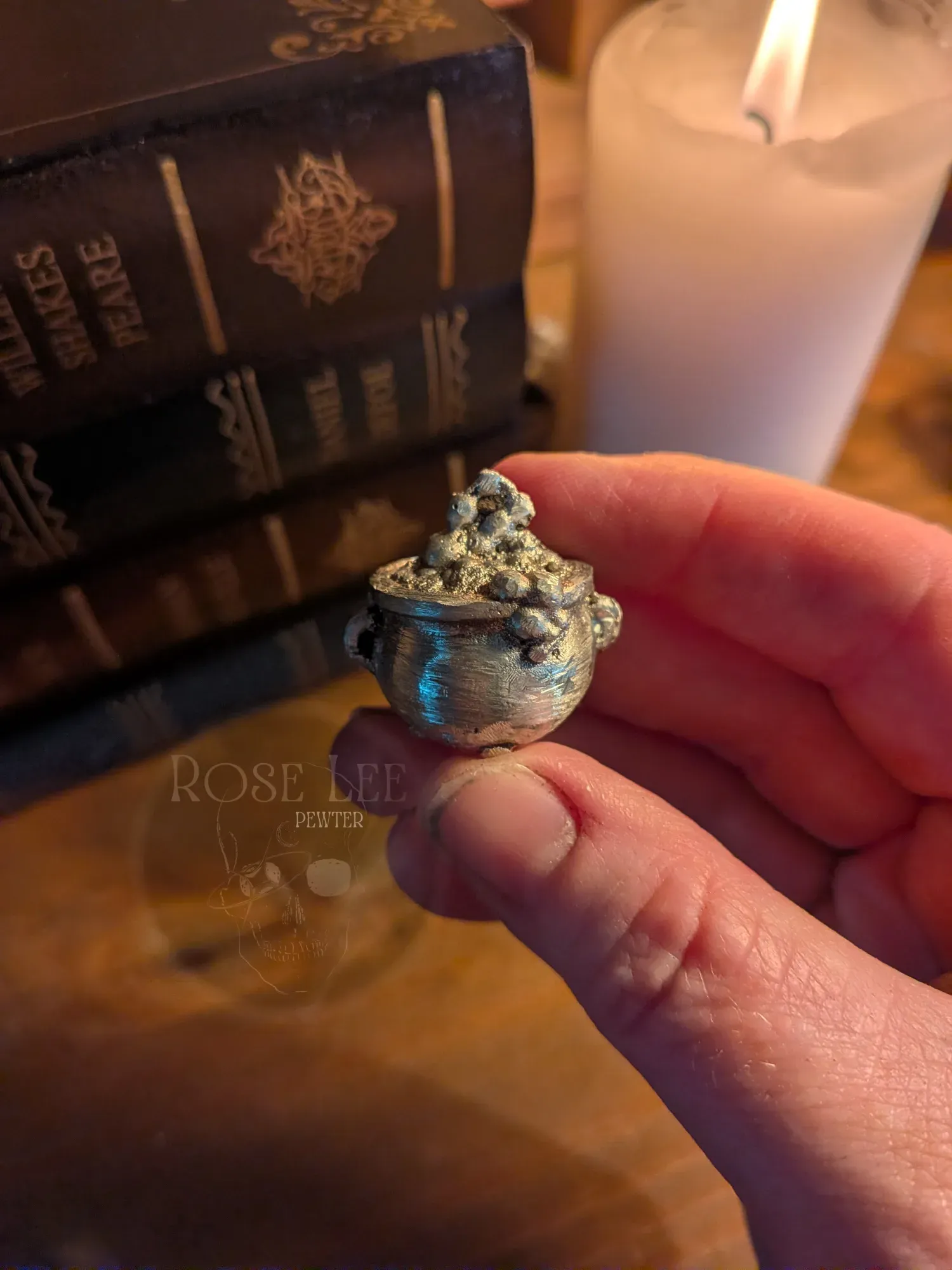 mini bubbling cauldron pewter art gothic gift